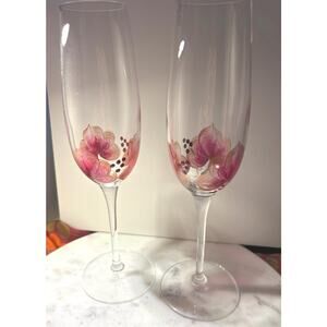 Vintage VTG Luigi Bormioli signed and hand painted champagne flutes